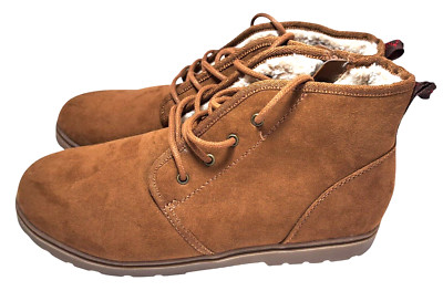 Cat & Jack Youth Size 6 Suede Leather Ankle Boots Brown Zipper Lace Up Sherpa