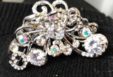 New Silver Swirl With Crystal  Iridescent Rhinestones 1 1/2'' Hair Claw Clip