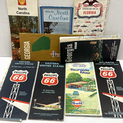 Vintage 1970s Eastern United States Map lot of 9 Georgia Florida North Carolina