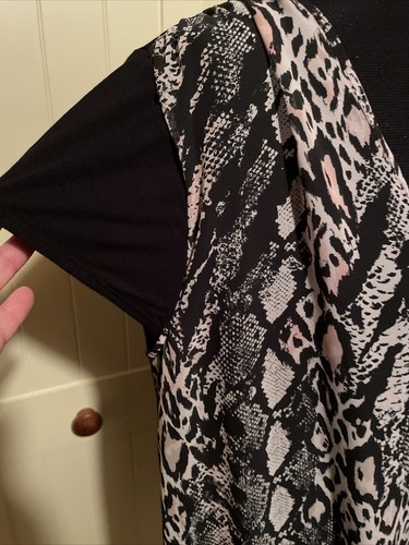 GEORGE Preloved Black Animal Print Chiffon Cap Sleeve Layered Top UK Size 16 - Picture 5 of 9