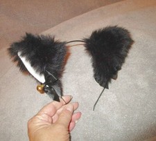 Furry Cat Ears Headband Costume Cosplay Whimsigoth Black Kitty Anime With Bells