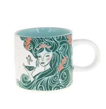 Starbucks Aqua Green Siren Wave Tail Anniversary Ceramic Coffee Mug Cup 12 oz