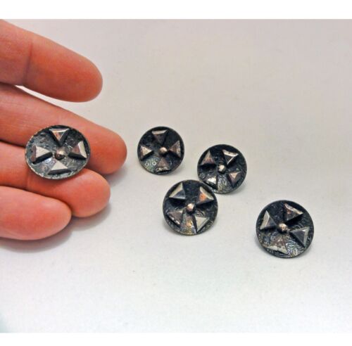 Antique Metal Shank Buttons Cut Steel Silver Tone Set of 5 Vintage Sewing 5/8" - Picture 2 of 7