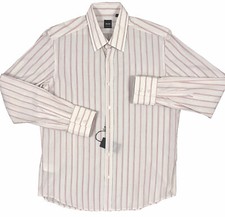 NEW 165 Boss by Hugo Boss Black Label Shirt Sheer White with Red Gray Stripe