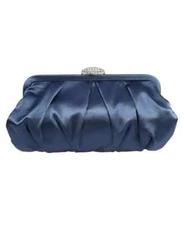 Nina Women's Classic Pleated Satin Cross Body Clutch Navy Silver