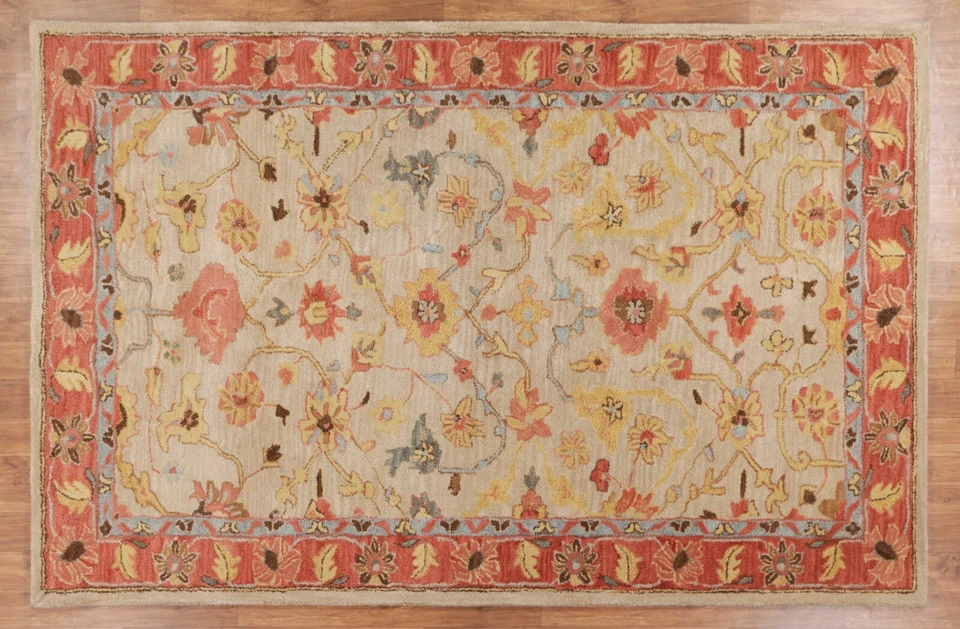 Elham Beige Contemporary Oriental Style Handmade Woolen Area Rugs & carpet - Image 3 of 4