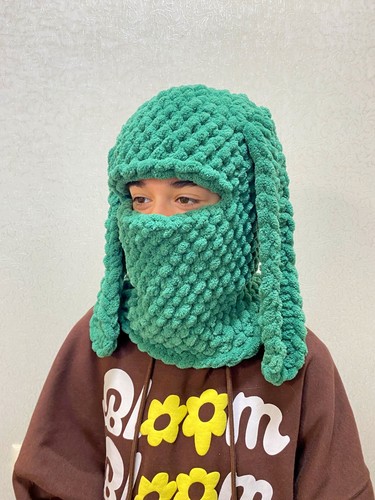 Balaclava knit Hood with ears Bunny Winter Hat Ski Mask - Picture 2 of 14