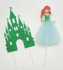 2pcs Green Ariel Mermaid Disney Princes Castle Cake topper Cupcake Toppers Party