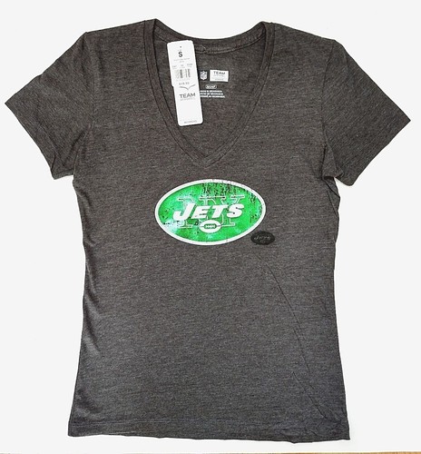 New York Jets NFL Team Apparel Womens Gray VNeck T Shirt S M Foil - 第 1/6 張圖片