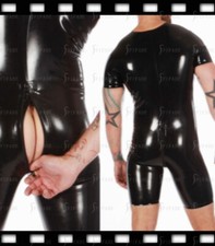 Latex Mens Leotard Around Collar Front 3 Way Zip Short Sleeves Cool Customie F11