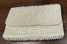 Vintage Ivory Beaded/Sequin Satin Clutch Purse Hand Made In Hong Kong Formal