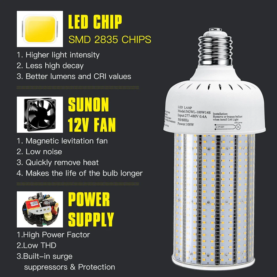 100W LED Corn Cob Bulb For Warehouse Factory Workshop Garage Store Light AC480V - Image 4 of 4