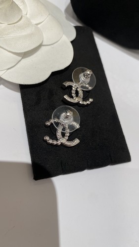 CHANEL Silver Hardware Half Pearl Half Crystal Inlaid CCS Earrings 24C - Picture 3 of 9