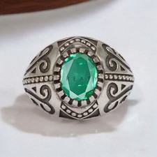 Emerald Oval Cut Gemstone With 925 Sterling Silver Ring For Men's 935
