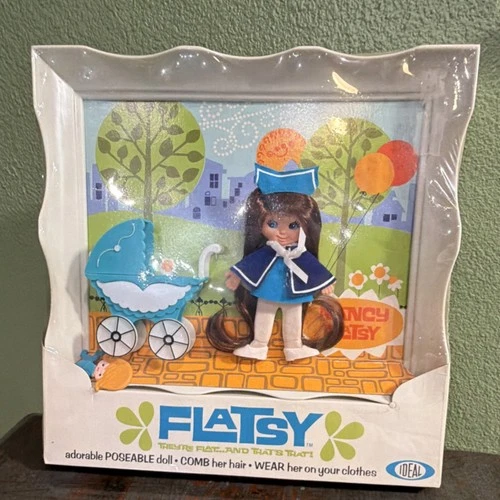 Ideal Flatsy Nancy Poseable Doll Brown Hair Blue Eyes Vintage Original Box