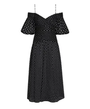 Zimmermann Pleated Midi Dress |Plisse, Black/White Spots, Polka Dot, Puff Sleeve