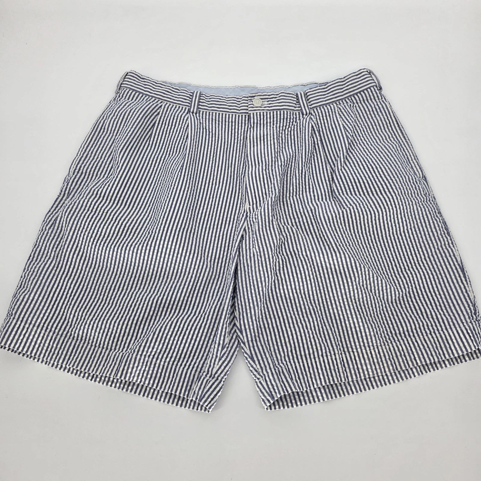Brooks Brothers Shorts Mens 36 Seersucker Preppy Cotton Blue White Stripe 8" Ins