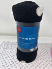 Fleece Throw Black/White with Pet Paw Prints And Bones 50X60 Inch Polyester NWT