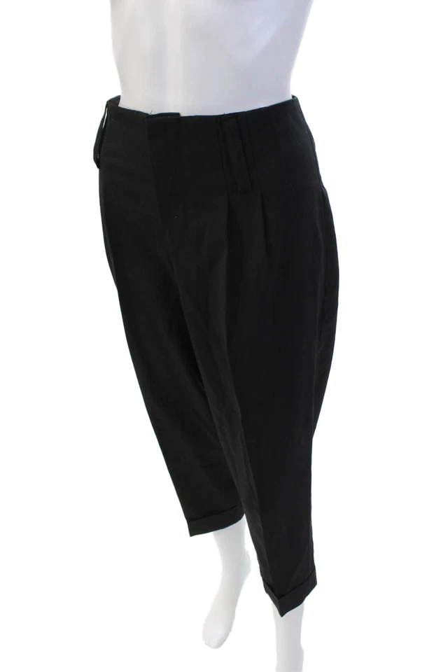 Pantalones al tobillo Alice + Olivia para mujer de lana plisados con detalle de cintura con puños negros talla 4 Foto 2 de 4