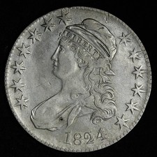 1824/4 Capped Bust Half Dollar 50C 90% Silver Ungraded US Coin 