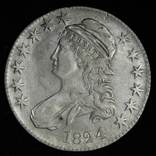 1824/4 Capped Bust Half Dollar 50C 90% Silver Ungraded US Coin 