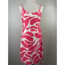 Milly of New York Summer Pink White Linen Blend Sheath Dress Belted Size 10