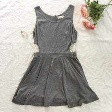 Grey Mini Dress With Lace Details Medium Good Condition