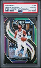 2024 PANINI SELECT GREEN/WHITE/PURPLE PRIZM #165 TYRESE HALIBURTON PSA 8