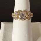 Judith Ripka 14k Gold Clad Diamonique Cluster Ring Band Size 7 Vintage