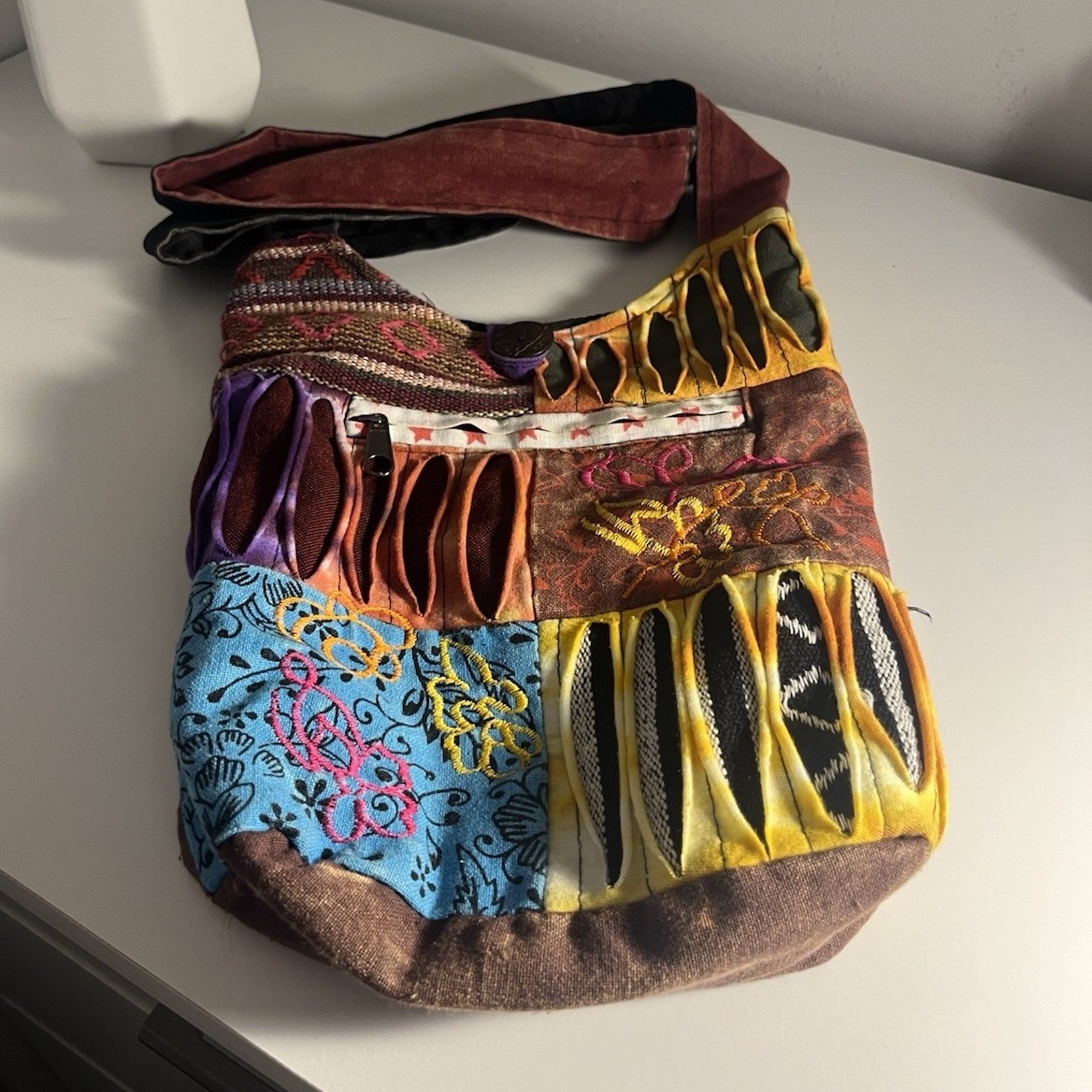 Bohemian Multicolor Patchwork Embroidered Shoulde… - image 1