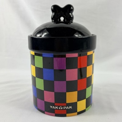 Yak Pak Checkerboard Leopard Dog Treat Black Jar 7-inch with Lid Yak-Pak Ceramic
