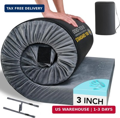 HomeMate CertiPUR-US Memory Foam Camping Mattress Pad Portable Roll Up Mattress