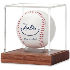 Clear Acrylic Baseball Holder with Sturdy Acacia Wood Base - 1 Pack