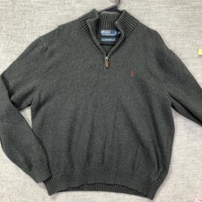 Polo Ralph Lauren Sweater Mens 2XL Gray Quarter Zip Mock Neck Cotton Pullover