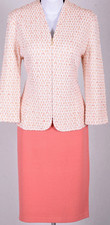 ST.JOHN Women Tweed Cream Coral Orange Zip Jacket  Skirt Sz 10-12