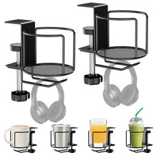 2-in-1 Desk Cup Holder with Headphone Hanger,Anti-Spill Table Water Bottle Ho...