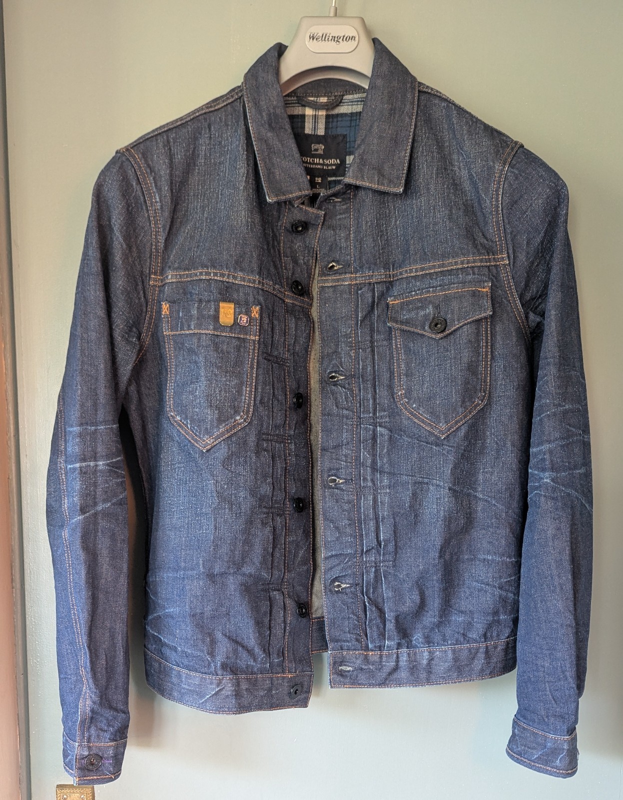 Selvedge Denim Jacket Dark Blue Pleated M/L Scotch and Soda.Excellent Condition