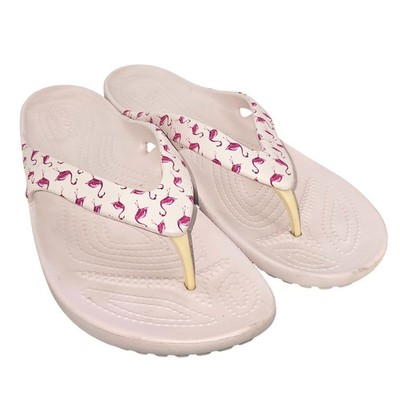 Crocs Kadee II Flamingo Print Flip Flops Pink Women Sandals Tropical Summer Sz 9