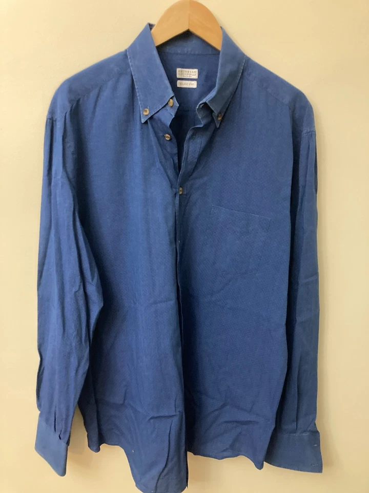 VGUC BRUNELLO CUCINELLI Button Down Shirt Blue 17.5/44 - Image 2 of 4