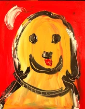 M.Kazav HAPPY  DOG   MODERN PAINTING   CANVAS ORIGINAL OIL N/R thDDC3D