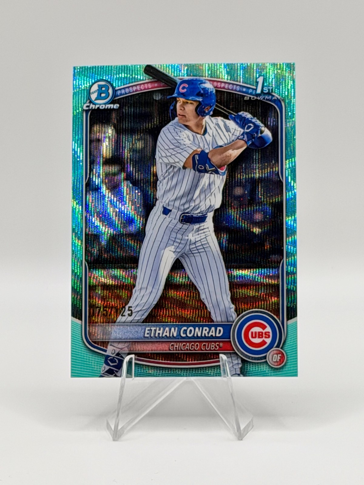 2025 Bowman Draft Ethan Conrad 1st Chrome Aqua Wave Refractor /125 Cubs