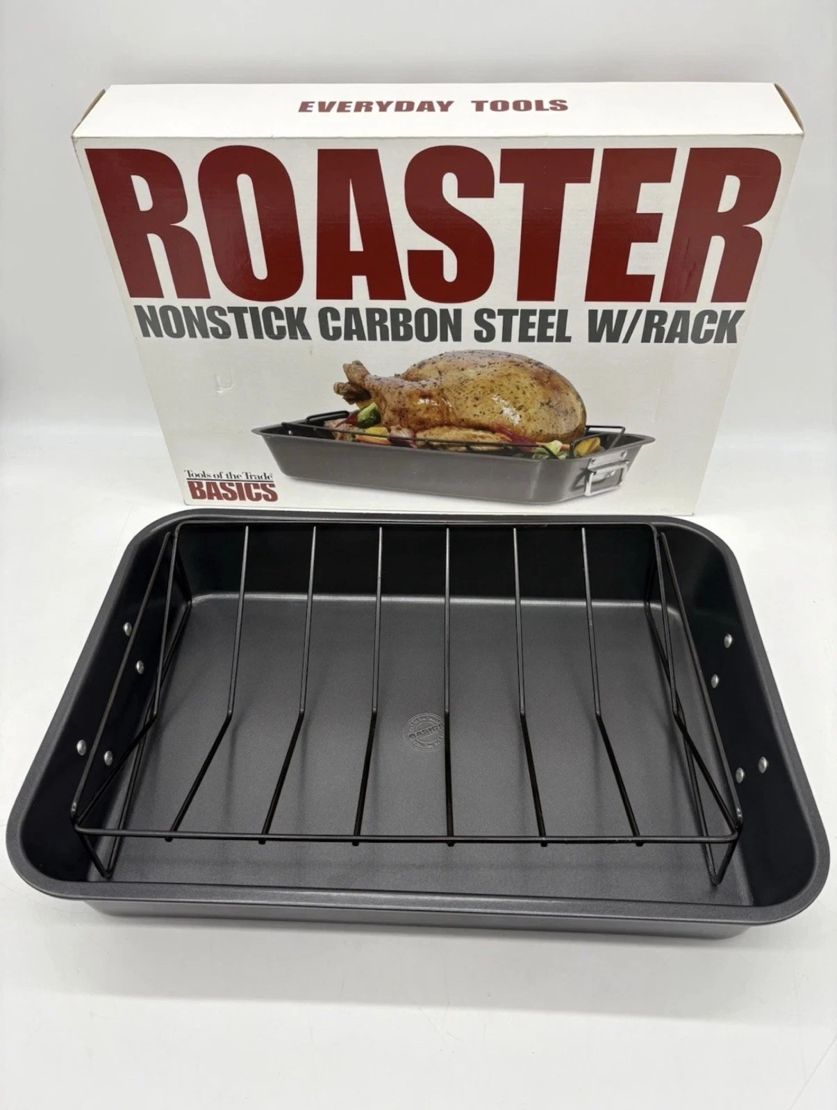 New Tools of the Trade BASICS Roaster & Rack Nonstick CARBON w/Rack 18x12.5x3