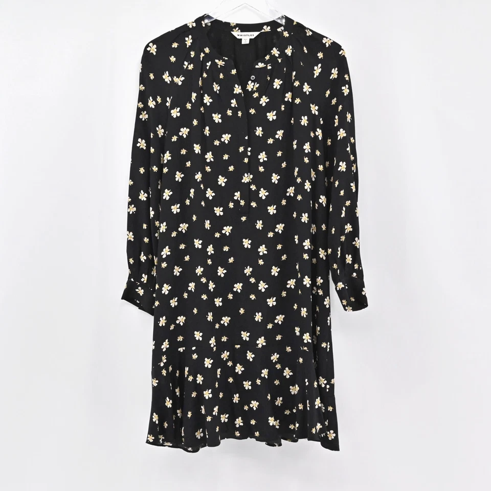 Платье WHISTLES Edelweiss размер 10 цветочный черный оборки мини женское романтическое - Изображение 2 из 4