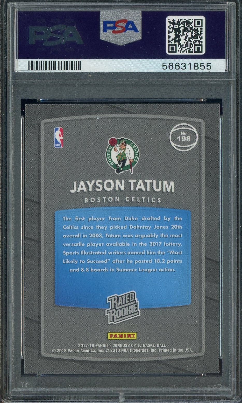 2017 Donruss Optic Red Yellow #198 Jayson Tatum Celtics RC Rookie PSA 10 view 2