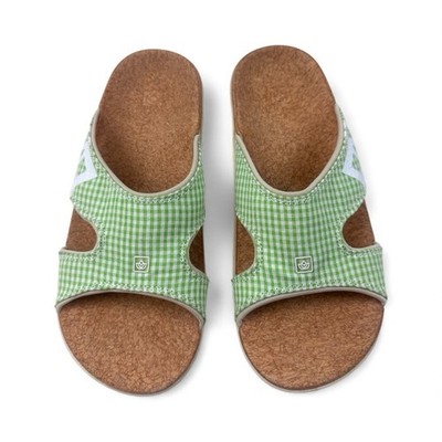 SPENCO Kohol Sandals Green White Gingham Check Slide Size 6 Cork Insole