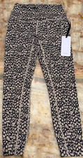 Varley Womens Let's Move High Rise Leggings25 Black Beige Animal Print Small NWT