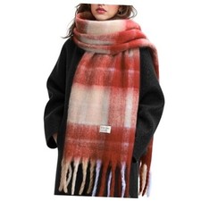Clothirily Winter Scarf for Women Warm Womens Scarf Soft Chunky Red-beige Plaid