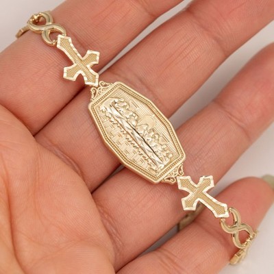 SOLID 10K Bracelet Last Supper Cross Infinity Link Yellow Gold 7.5