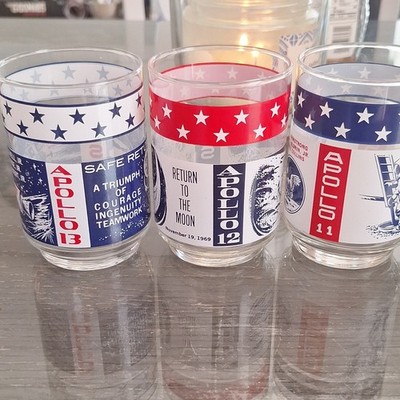 Apollo 11 12 13 Moon Mission Vintage Glasses Set of 3 Space Glasses