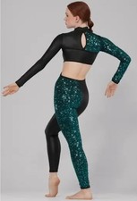 Weissman Delicate Drippin' Two Tone Sequin Lurex Pleather Unitard Costume Sz LC